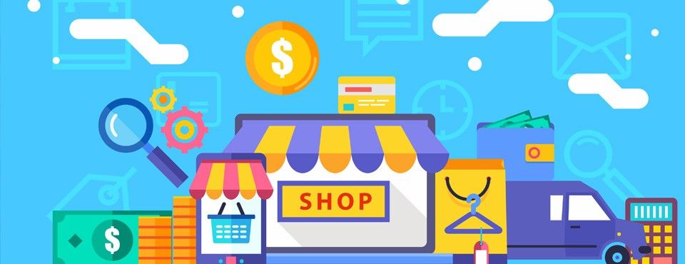 Illustration of online and in-store shopping